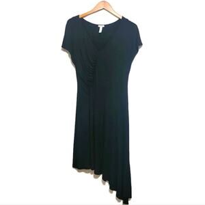 Soma Asymmetrical V Neck Dress Short Sleeve Ruching Black Midi Summer Casual M